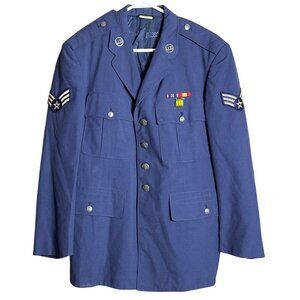 Vtg 60s USAF Dress Uniform Jacket Sr Airman Insignia Flaw Blue Military Men 42S